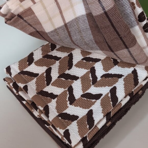 Kate Spade Kitchen Towel Set 5 Pairs Printed Dish Towels Coffee Plaid Chevron - Picture 5 of 12
